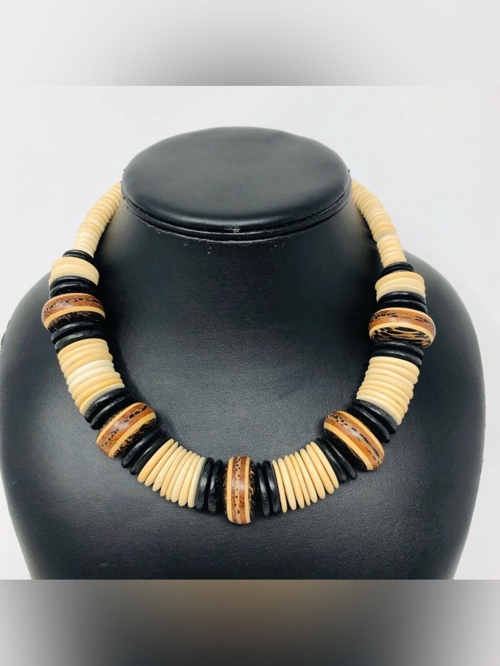 Tribal vintage wood statement necklace